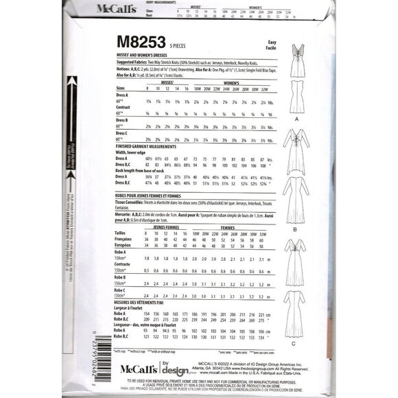 McCall's M8253 Womens 26W to 32W Learn To Sew Ruched Dress Uncut Sewing Pattern - Picture 2 of 2